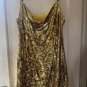 ASOS Gold Sequin Cowl Neck Mini Dress